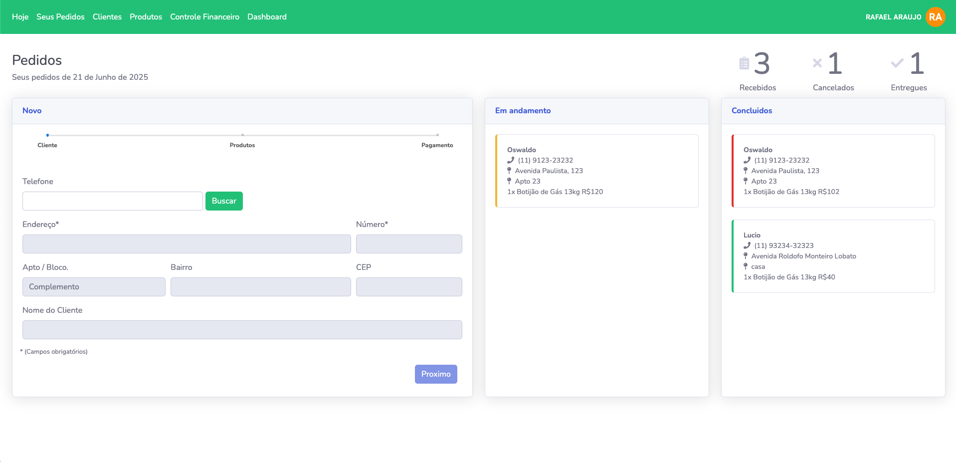 Interface de Pedidos - GasSimples